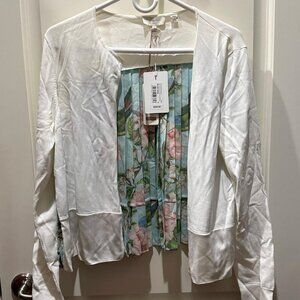 Ted Baker Pleated Floral Back Top – White – Size M (NWT)
